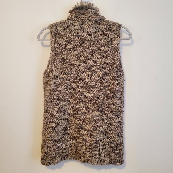 Charter Club Brown Tweed Metallic Faux Fur Collar Wool Blend Zipper Boho Vest - Picture 11 of 13